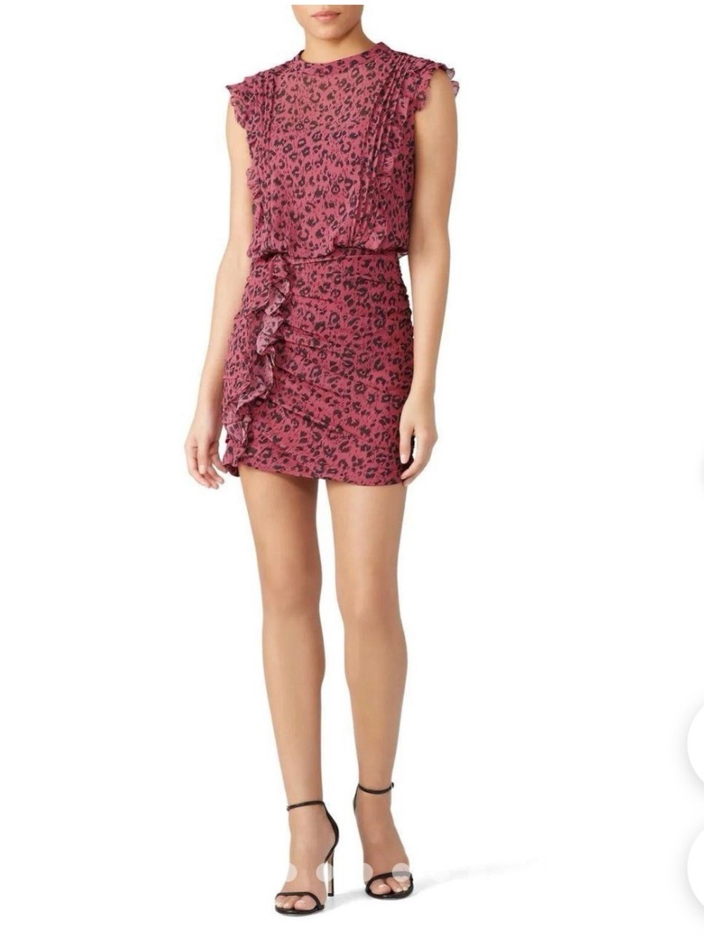 AllSaints Pink Leopard Print Ruffle Mini Dress
